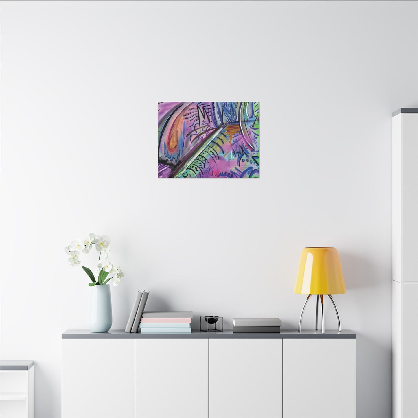 "If I Think" - Vibrant Abstract Digital Line Drawing Print | Framed Horizontal Poster