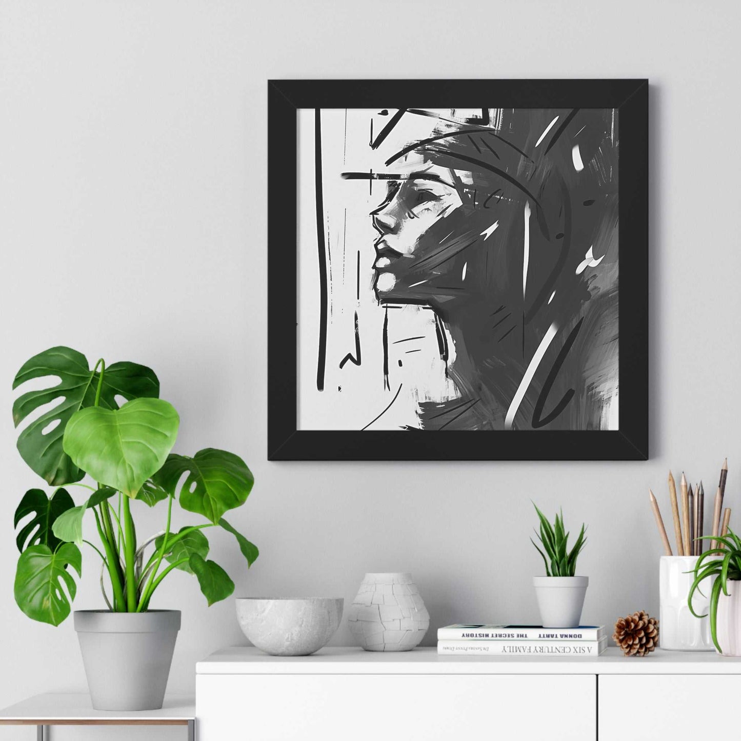 Framed Poster Transform your space with our stunning framed art, where dreamlike visions meet abstract creativity. Available in various sizes, each piece invites you into a world "Through The Window" - Sleek Black and White Minimalist Framed VerticPosterWindow - Framed Vertical PosterEndlessMind Creations Printify