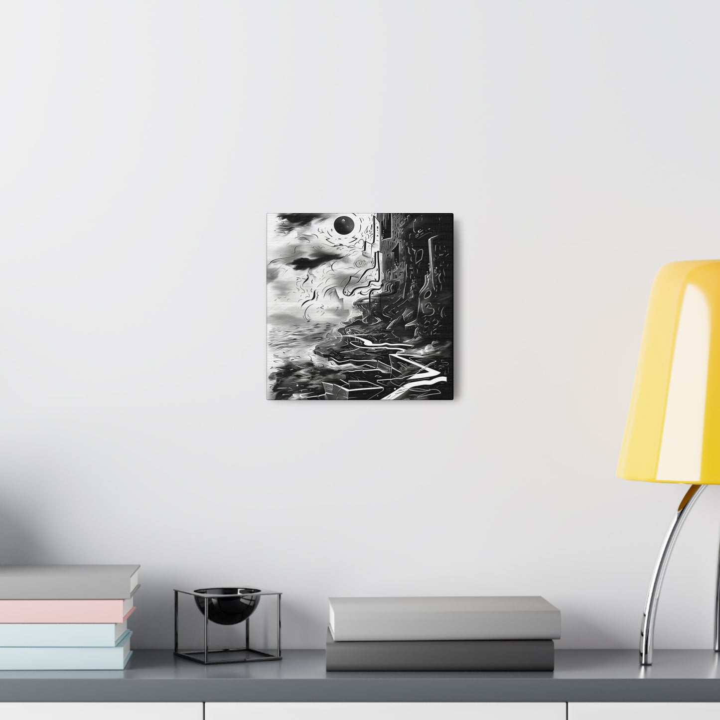 Transform your space with our stunning canvas wall art, where dreamlike visions meet abstract creativity. Available in small, medium, and large sizes, each canvas pi"Gone" - Monochromatic Cliff Above Water | Abstract Canvas Wrap Wall ACanvas- Canvas Gallery WrapsEndlessMind Creations Printify