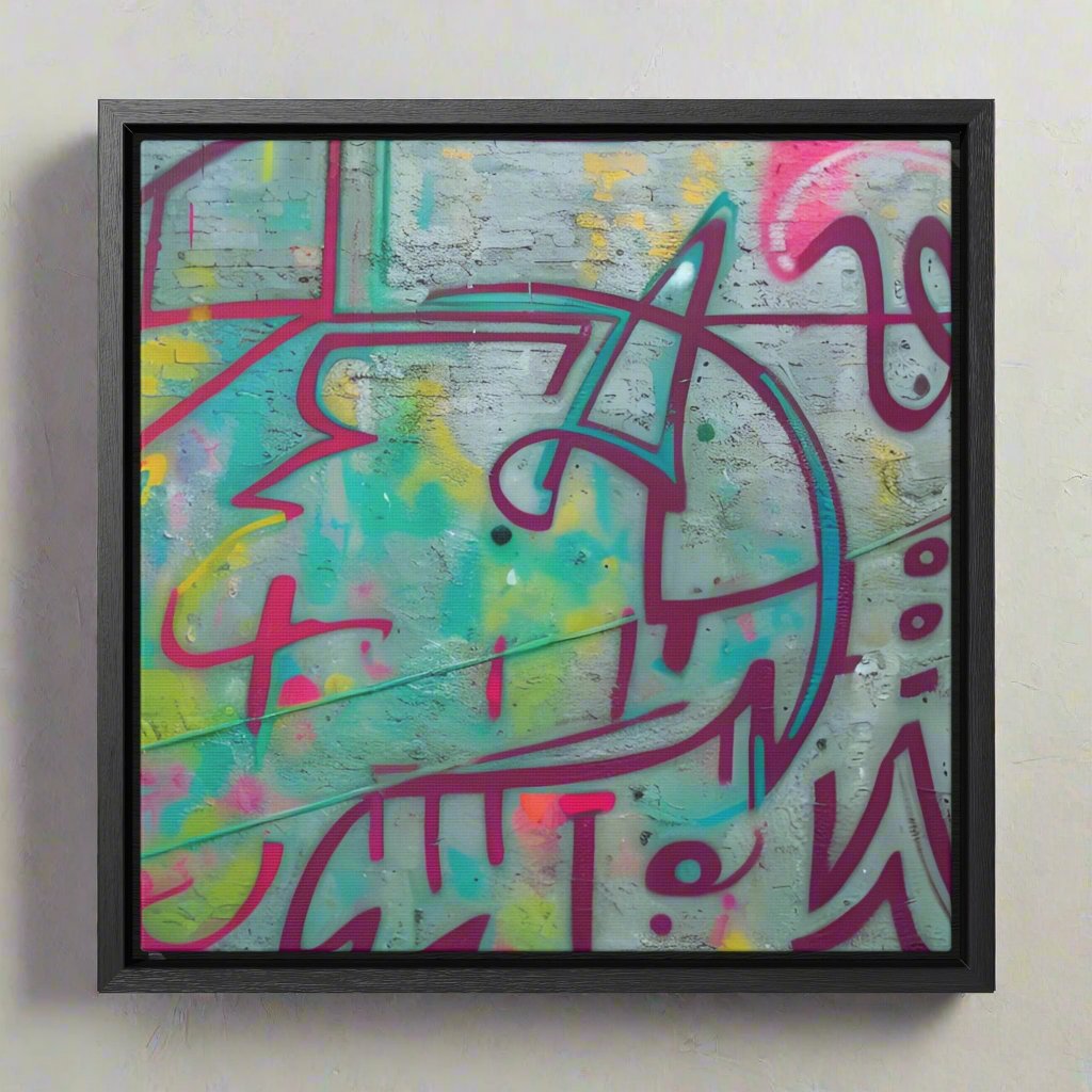 Let your personality be reflected on the artwork adorning your walls. This square gallery wrapped canvas print will always look as tight and flat as the day it was m"AMone't Graffiti" - Colorful Abstract Wall Art | Square Frame CanvasCanvasGraffiti - Gallery Canvas Wraps, Square FrameEndlessMind Creations Printify