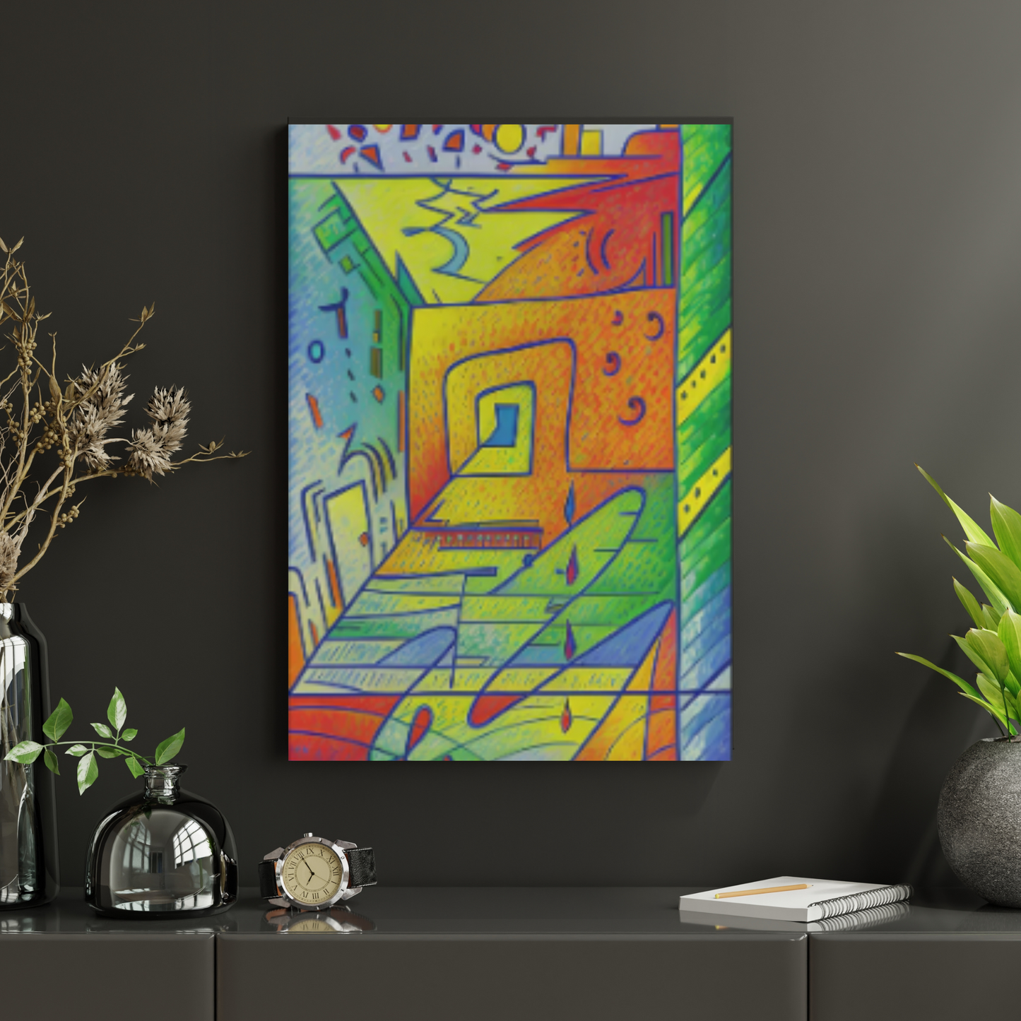 Transform your space with our stunning framed art, where dreamlike visions meet abstract creativity. Available in various sizes, each piece invites you into a world "The Door is Always Open" - Colorful Dreamlike Doorway | Vertical FramPosterOpen - Vertical Framed PosterEndlessMind Creations Printify