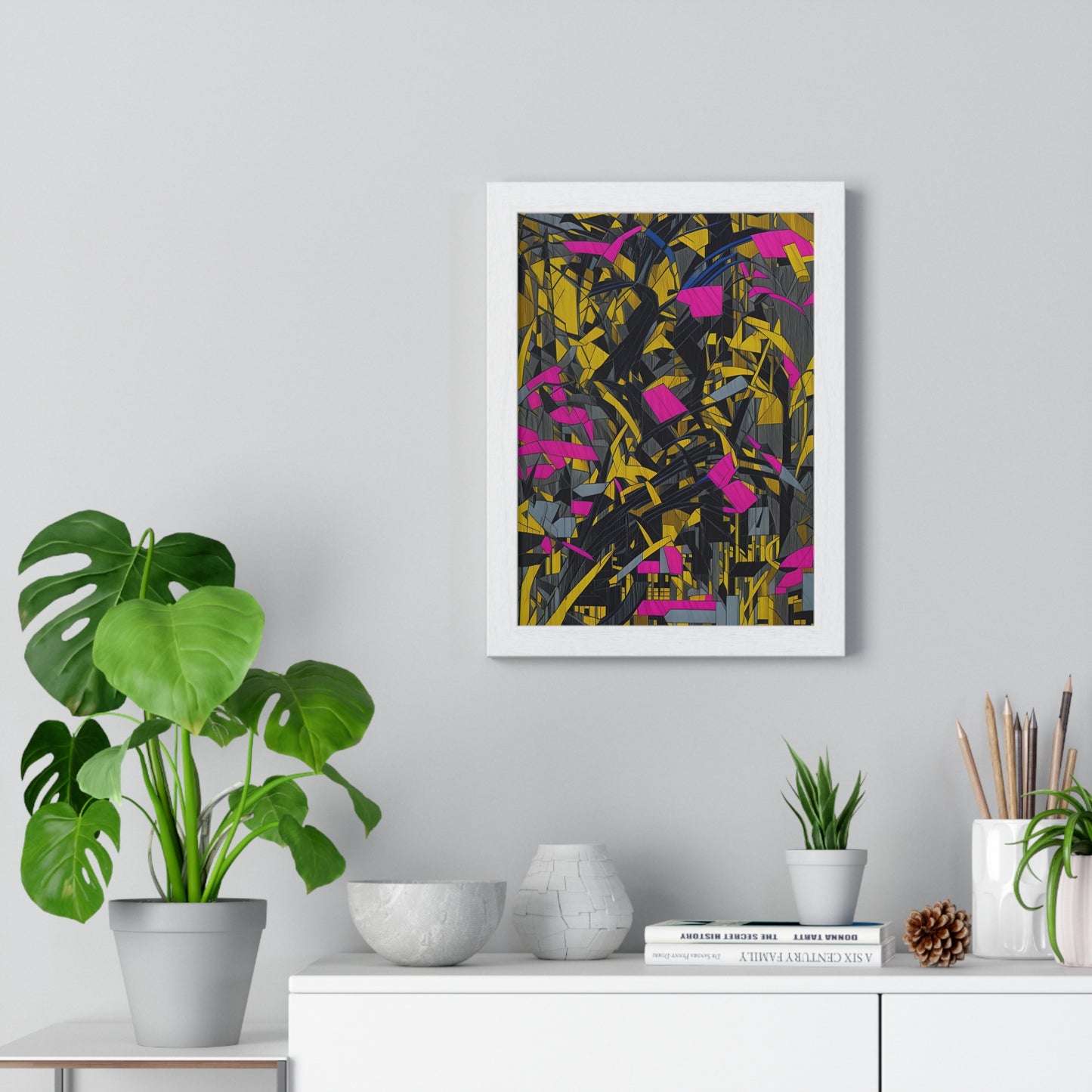 Transform your space with our stunning framed art, where dreamlike visions meet abstract creativity. Available in various sizes, each piece invites you into a world "Broken Thoughts Gold" - Abstract Shattered Pink, Black and Gold PrintPosterBroken Thoughts Gold - Vertical Framed PosterEndlessMind Creations Printify