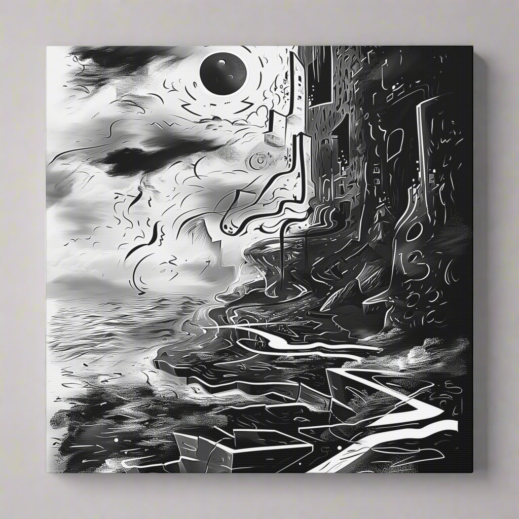 "Gone" - Monochromatic Cliff Above Water | Abstract Canvas Wrap Wall Art