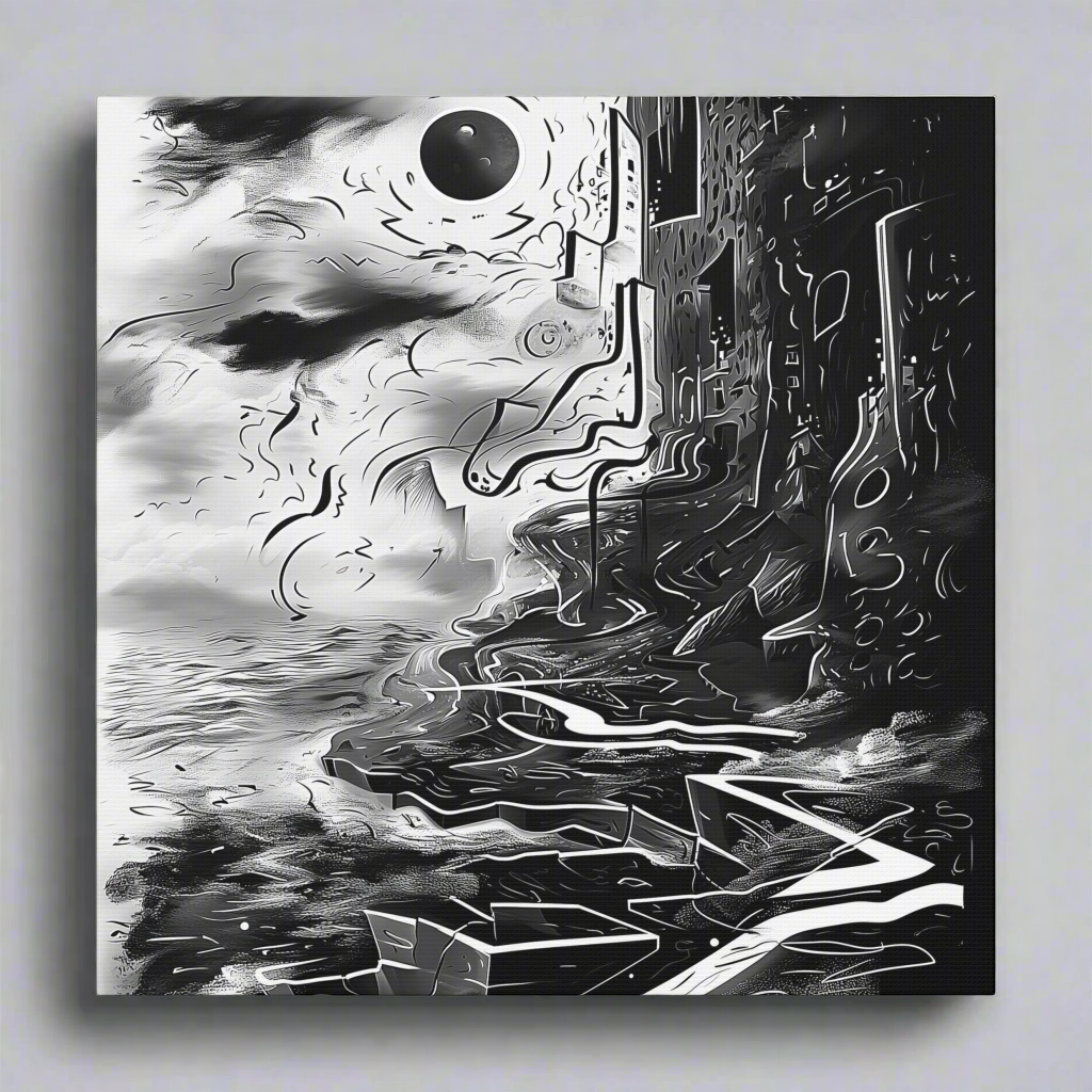 "Gone" - Monochromatic Cliff Above Water | Abstract Canvas Wrap Wall Art