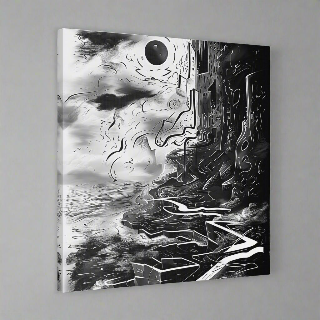 "Gone" - Monochromatic Cliff Above Water | Abstract Canvas Wrap Wall Art
