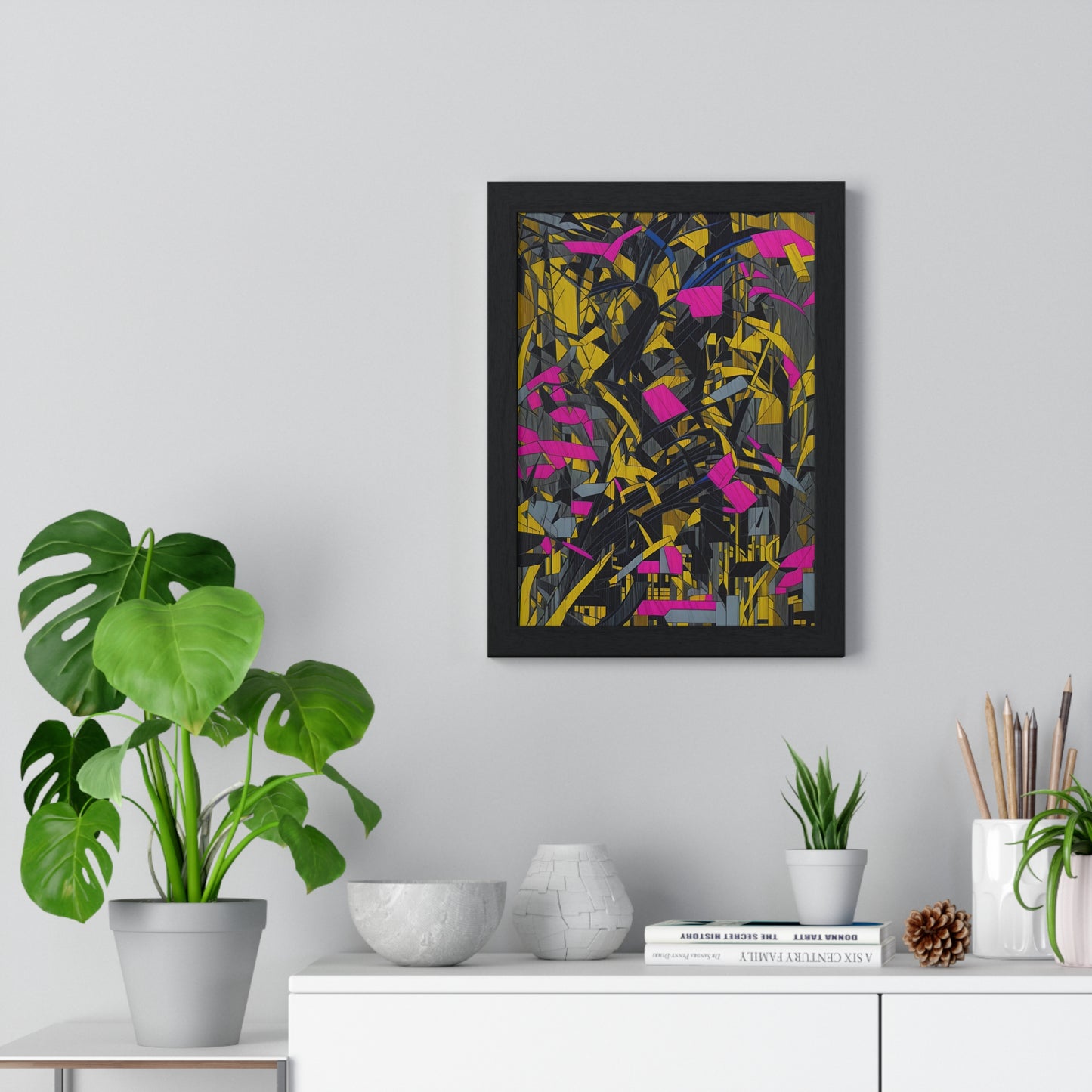 Transform your space with our stunning framed art, where dreamlike visions meet abstract creativity. Available in various sizes, each piece invites you into a world "Broken Thoughts Gold" - Abstract Shattered Pink, Black and Gold PrintPosterBroken Thoughts Gold - Vertical Framed PosterEndlessMind Creations Printify
