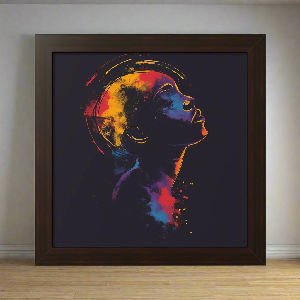 Transform your space with our stunning framed art, where dreamlike visions meet abstract creativity. Available in various sizes, each piece invites you into a world "Spaced In" - Introspective Wall Art | Vivid Pinks, Blues, Yellows, SlPoster- Framed Vertical PosterEndlessMind Creations Printify