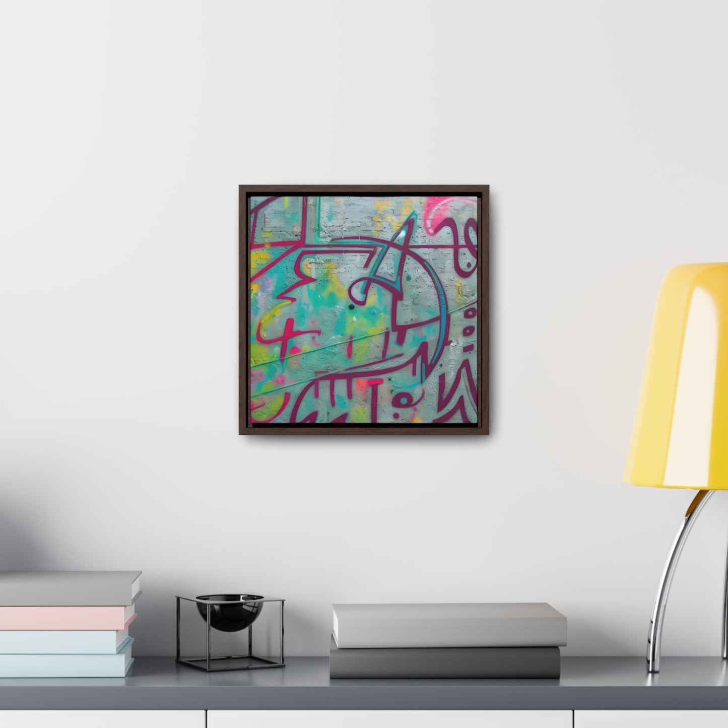 Let your personality be reflected on the artwork adorning your walls. This square gallery wrapped canvas print will always look as tight and flat as the day it was m"AMone't Graffiti" - Colorful Abstract Wall Art | Square Frame CanvasCanvasGraffiti - Gallery Canvas Wraps, Square FrameEndlessMind Creations Printify