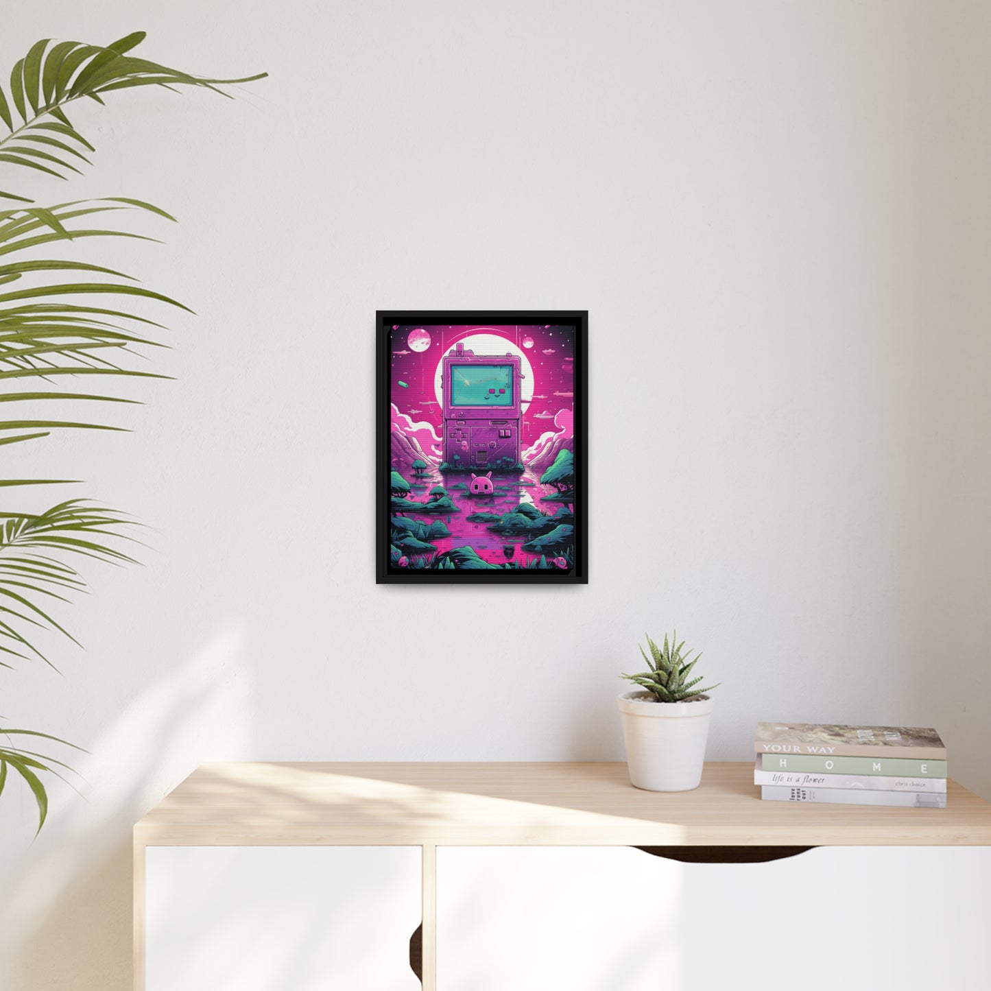 Every print in a black pinewood frame will look sleek and beautiful in any interior. Your original designs will be printed on the cotton-polyester canvas with a spec"Game Play" - Imaginative Pink and Team Gamer Wall Art | AI generated CanvasGame Play - Matte Canvas, Black FrameEndlessMind Creations Printify