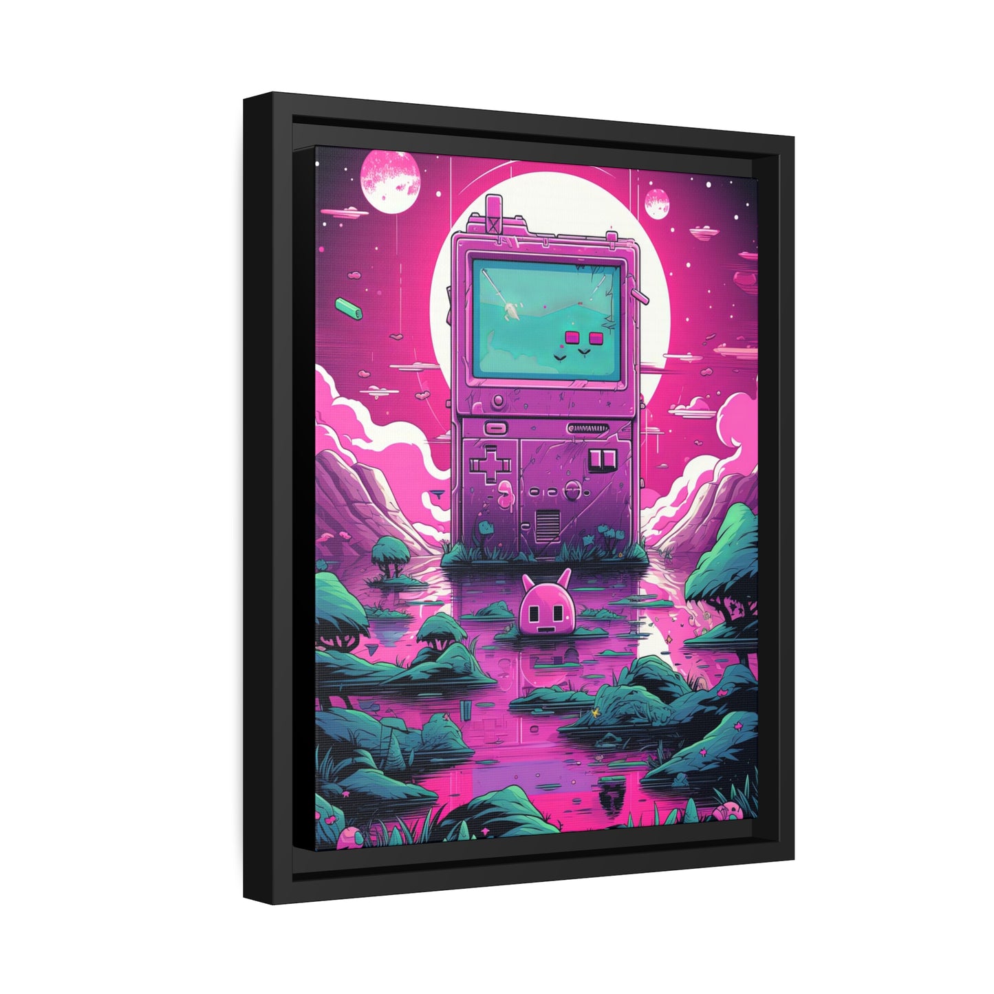 Every print in a black pinewood frame will look sleek and beautiful in any interior. Your original designs will be printed on the cotton-polyester canvas with a spec"Game Play" - Imaginative Pink and Team Gamer Wall Art | AI generated CanvasGame Play - Matte Canvas, Black FrameEndlessMind Creations Printify