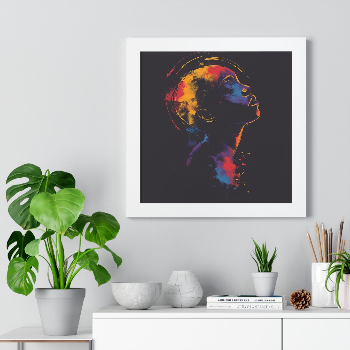 Transform your space with our stunning framed art, where dreamlike visions meet abstract creativity. Available in various sizes, each piece invites you into a world "Spaced In" - Introspective Wall Art | Vivid Pinks, Blues, Yellows, SlPoster- Framed Vertical PosterEndlessMind Creations Printify