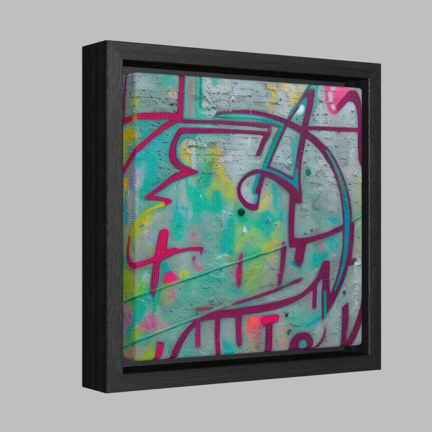 Let your personality be reflected on the artwork adorning your walls. This square gallery wrapped canvas print will always look as tight and flat as the day it was m"AMone't Graffiti" - Colorful Abstract Wall Art | Square Frame CanvasCanvasGraffiti - Gallery Canvas Wraps, Square FrameEndlessMind Creations Printify