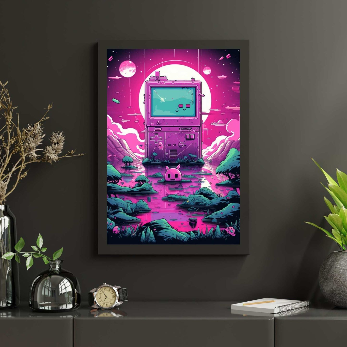 Gamer Bundle ~ Gaming Wall Art Print Collection for Gaming Room pinks and blue overgrown console Endlessmindcreations