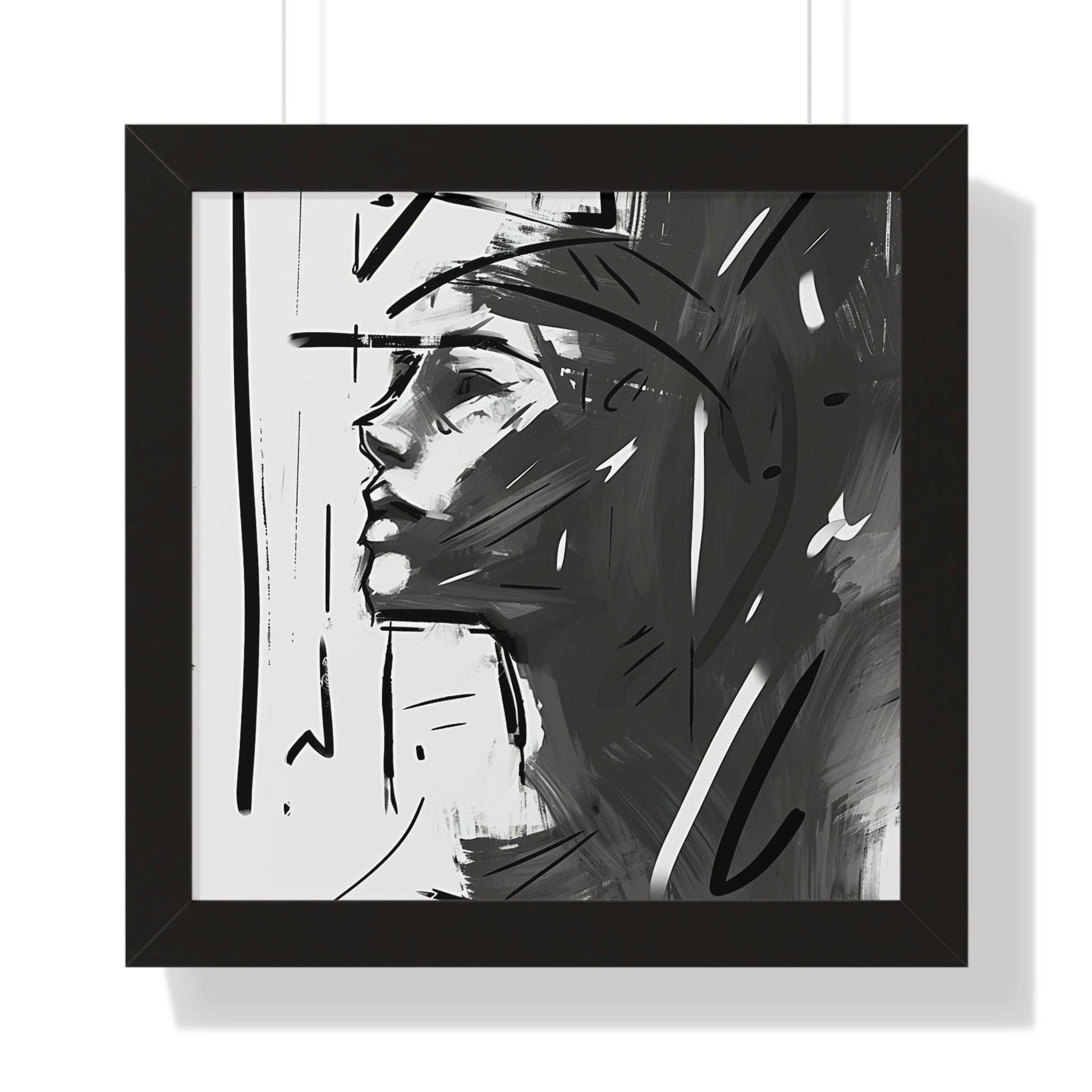 Framed Poster Transform your space with our stunning framed art, where dreamlike visions meet abstract creativity. Available in various sizes, each piece invites you into a world "Through The Window"  - Sleek Black and White Minimalist Framed VerticPosterWindow - Framed Vertical PosterEndlessMind Creations Printify