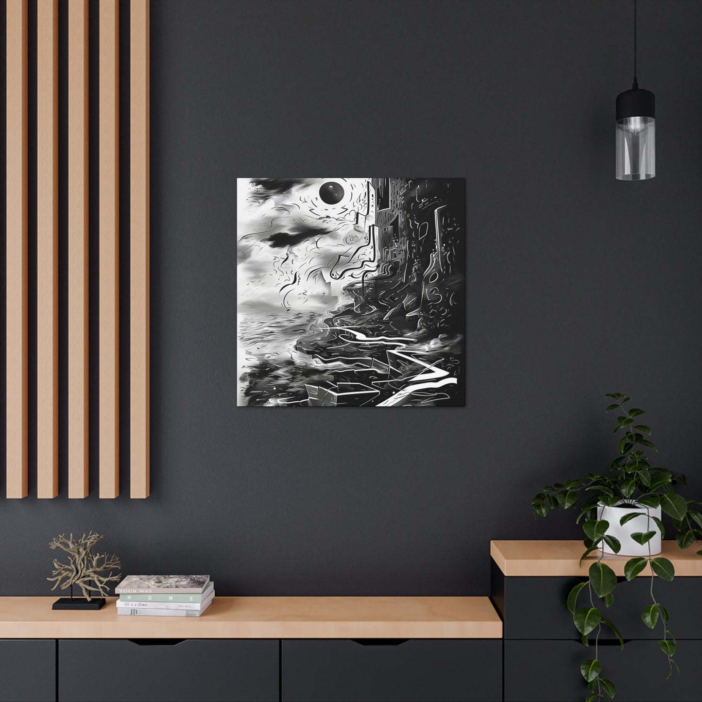 "Gone" - Monochromatic Cliff Above Water | Abstract Canvas Wrap Wall Art