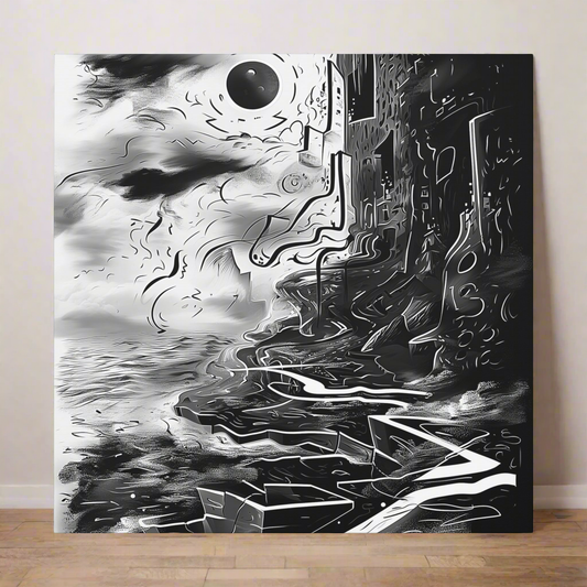 "Gone" - Monochromatic Cliff Above Water | Abstract Canvas Wrap Wall Art