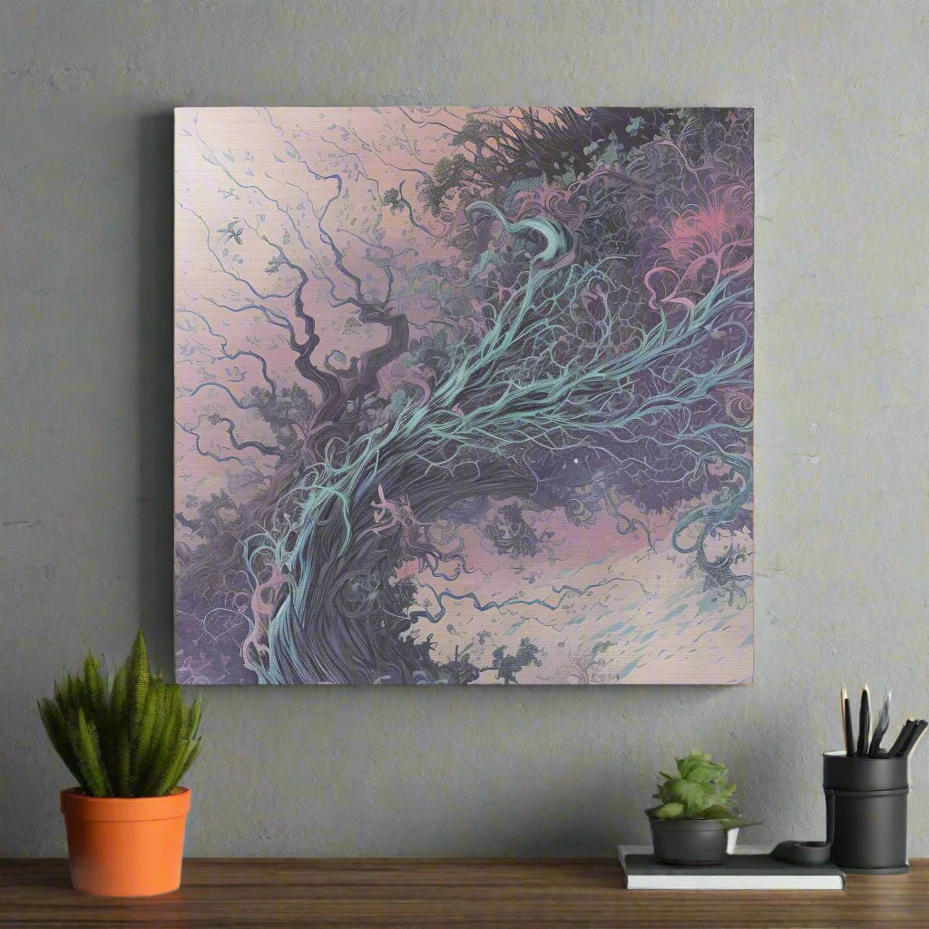 blue and purple wall art