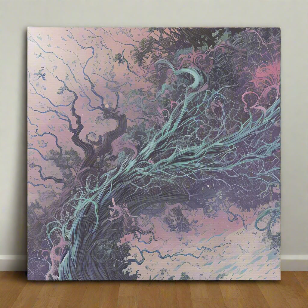 blue and purple wall art