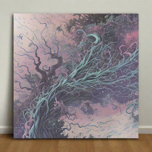 blue and purple wall art