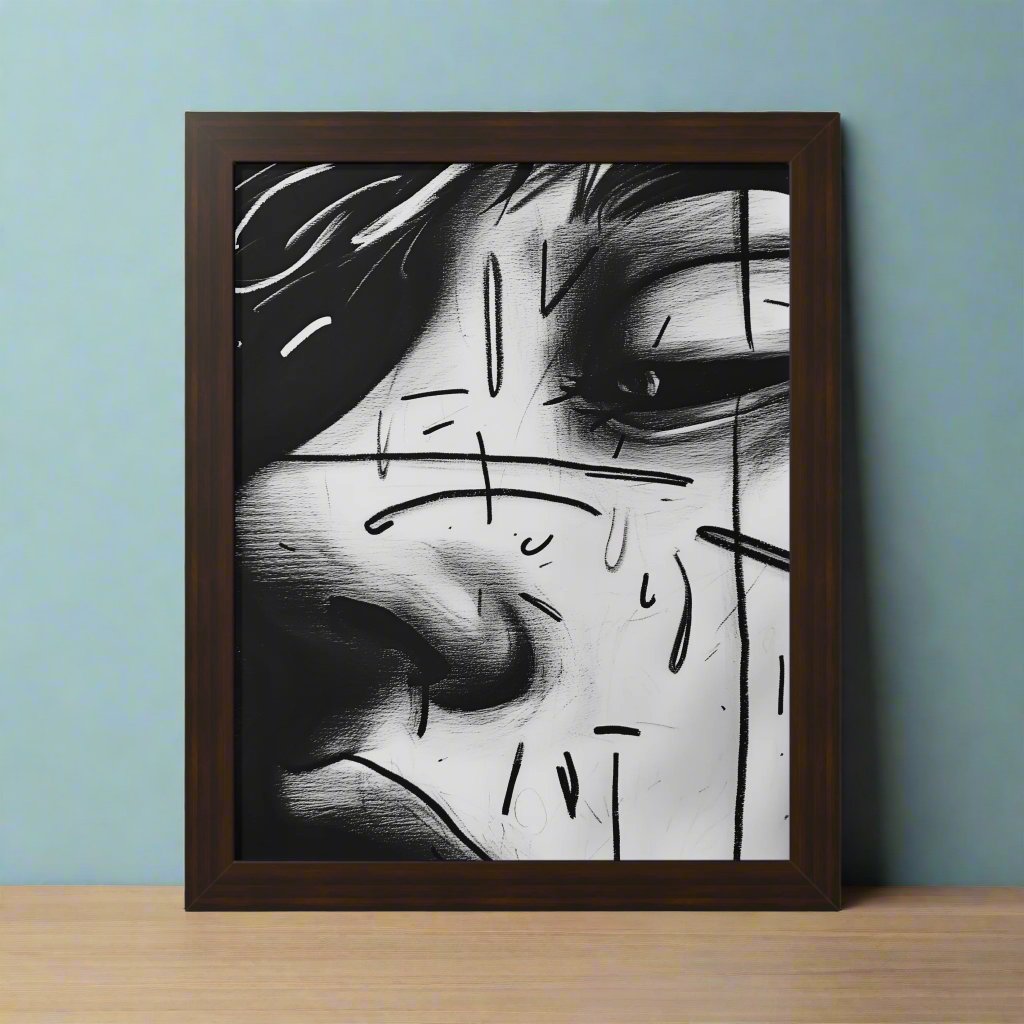 Transform your space with our stunning framed art, where dreamlike visions meet abstract creativity. Available in various sizes, each piece invites you into a world "Awakened" - Black and White Close Up Portrait | Introspective Framed PosterAwakened - Framed Vertical PosterEndlessMind Creations Printify