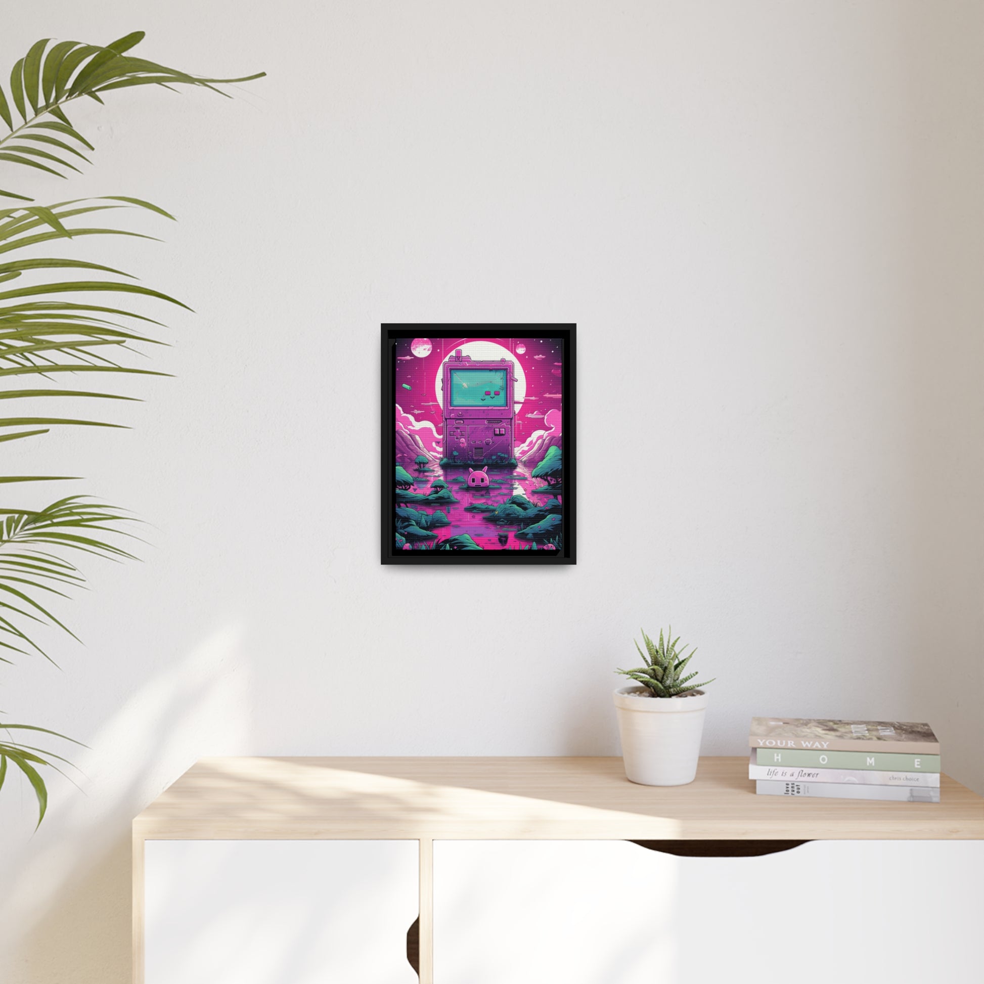 Every print in a black pinewood frame will look sleek and beautiful in any interior. Your original designs will be printed on the cotton-polyester canvas with a spec"Game Play" - Imaginative Pink and Team Gamer Wall Art | AI generated CanvasGame Play - Matte Canvas, Black FrameEndlessMind Creations Printify