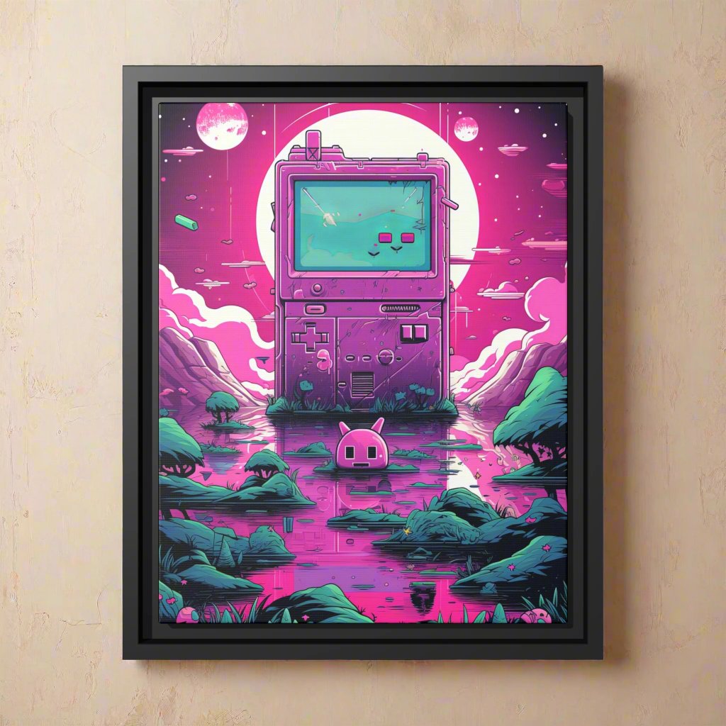 Every print in a black pinewood frame will look sleek and beautiful in any interior. Your original designs will be printed on the cotton-polyester canvas with a spec"Game Play" - Imaginative Pink and Team Gamer Wall Art | AI generated CanvasGame Play - Matte Canvas, Black FrameEndlessMind Creations Printify