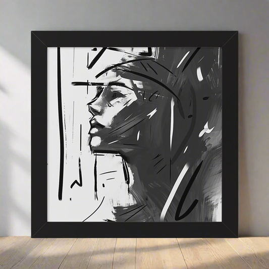 Framed Poster black and white abstract canvas art side profile woman