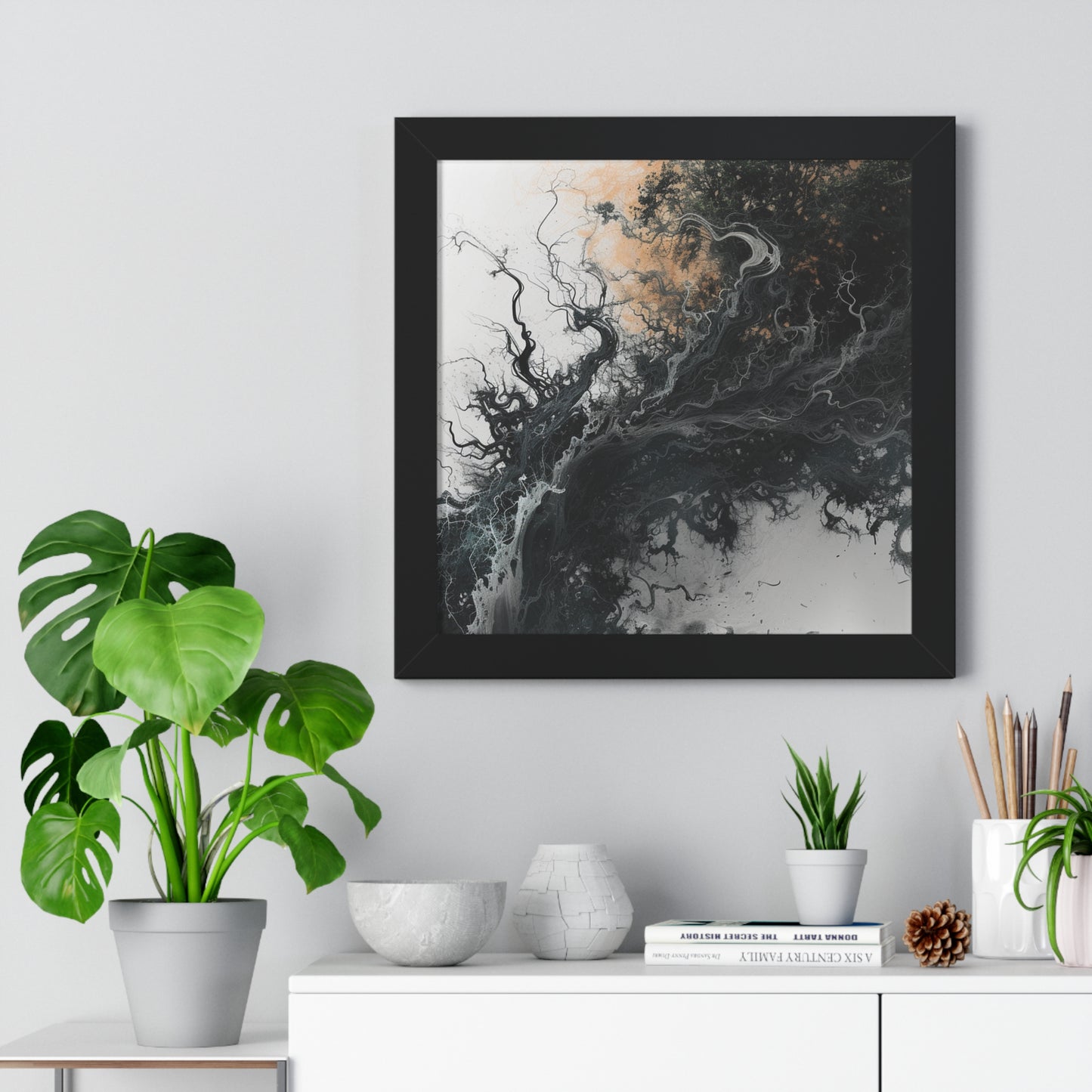 Transform your space with our stunning framed art, where dreamlike visions meet abstract creativity. Available in various sizes, each piece invites you into a world "Imaginary Storm" - Black, Smokey Wall Art | Framed Vertical PosterPosterImaginary Storm - Framed Vertical PosterEndlessMind Creations Printify