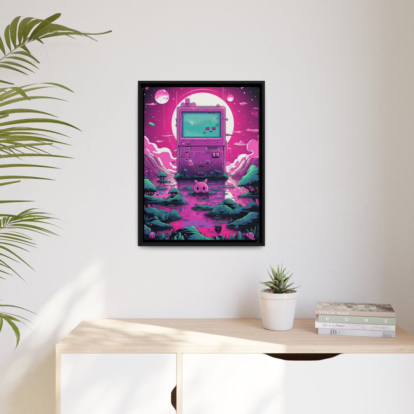 Every print in a black pinewood frame will look sleek and beautiful in any interior. Your original designs will be printed on the cotton-polyester canvas with a spec"Game Play" - Imaginative Pink and Team Gamer Wall Art | AI generated CanvasGame Play - Matte Canvas, Black FrameEndlessMind Creations Printify