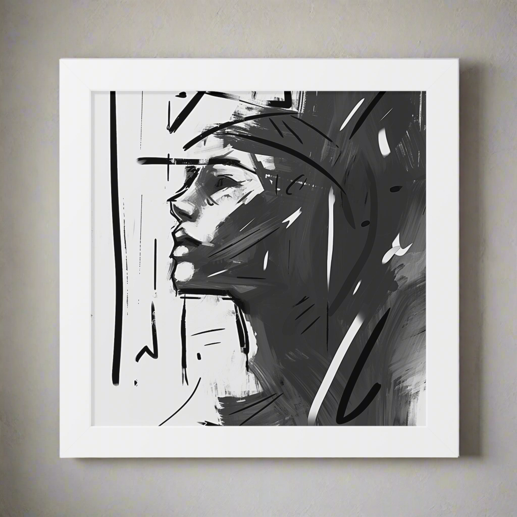 Framed Poster side profile of woman bw abstract wall art
